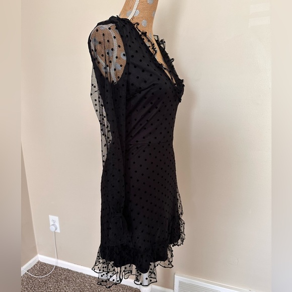 ASOS Parisian V-Neck Ruffle Trim Spot Mesh Mini Dress - Picture 3 of 12